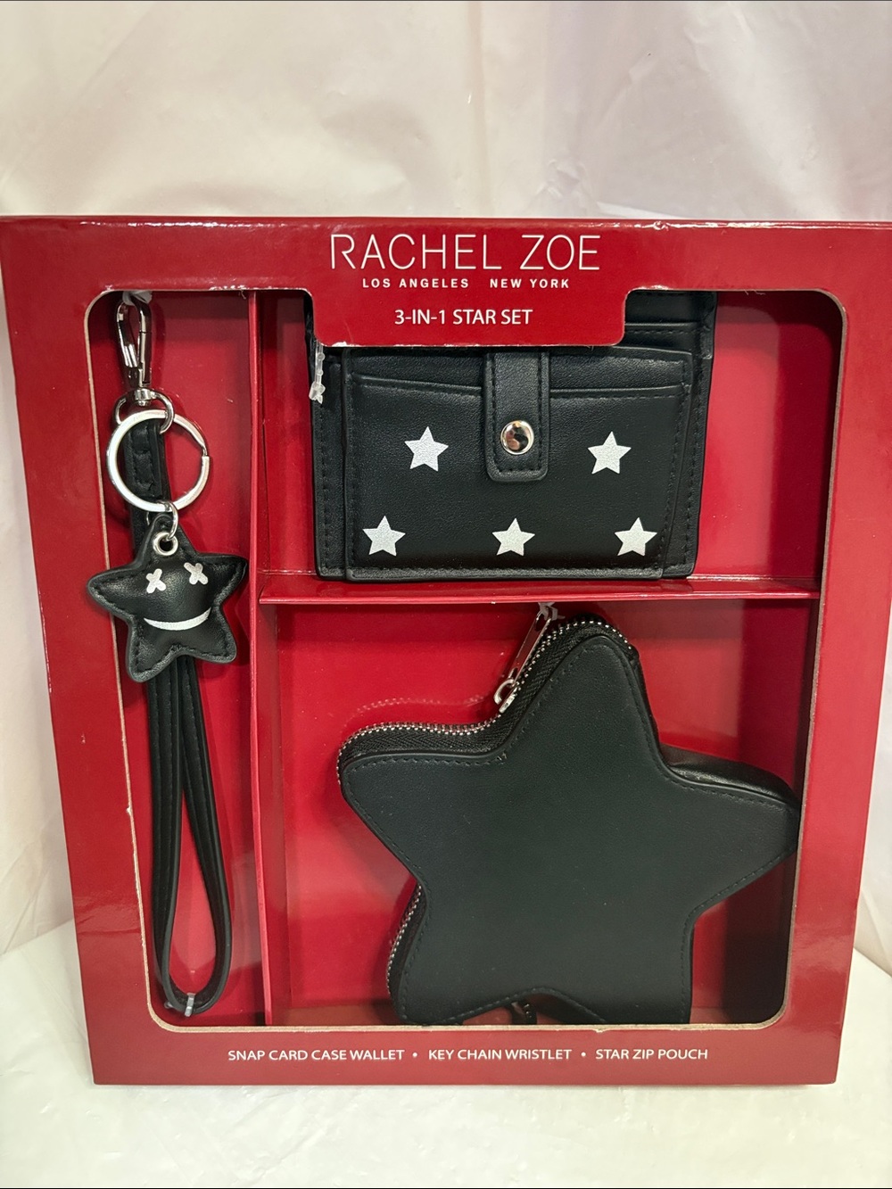 Rachel Zoe Black Star 3-Piece Card Wallet, Wristlet & Star Pouch Set